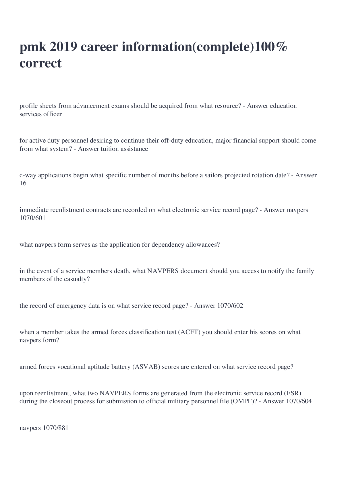 Preview image for pmk 2019 career information(complete)100% correct